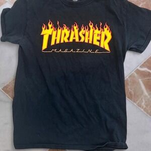 Thrasher flames black cotton t-shirt thrasher magazine skate t shirt